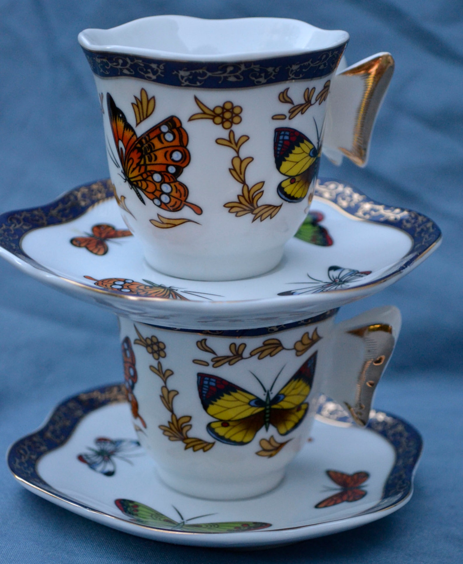 2 Butterfly Demitasse Cups and Saucers Butterfly Handle Cup Etsy