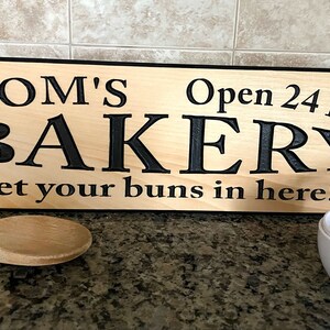 Mom&#39;s Bakery Carved Wood Personalized Sign Gift for Cook Custom Engraved Signs  Kitchen Decor Rustic Signs, Housewarming Gift