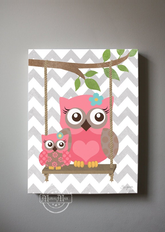 Owl Decor Girls wall art OWL canvas art Baby Nursery Owl Etsy