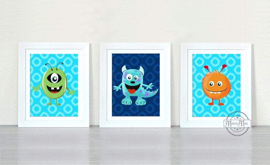 Monsters Boys Room Decor Nursery Decor Three Piece Wall Art Prints Nursery Art Monsters Inc Wall Art For Boys Room