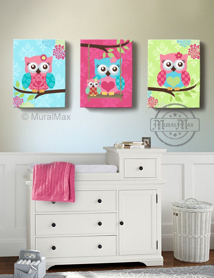 OWL Art Girls Nursery Decor Wall Art Owl Nursery Art Etsy