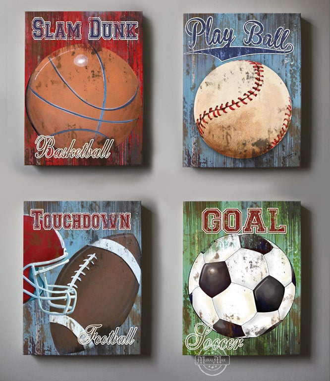 Wall Decor Sports Set of 4 Canvas Art Sports Room Decor Etsy