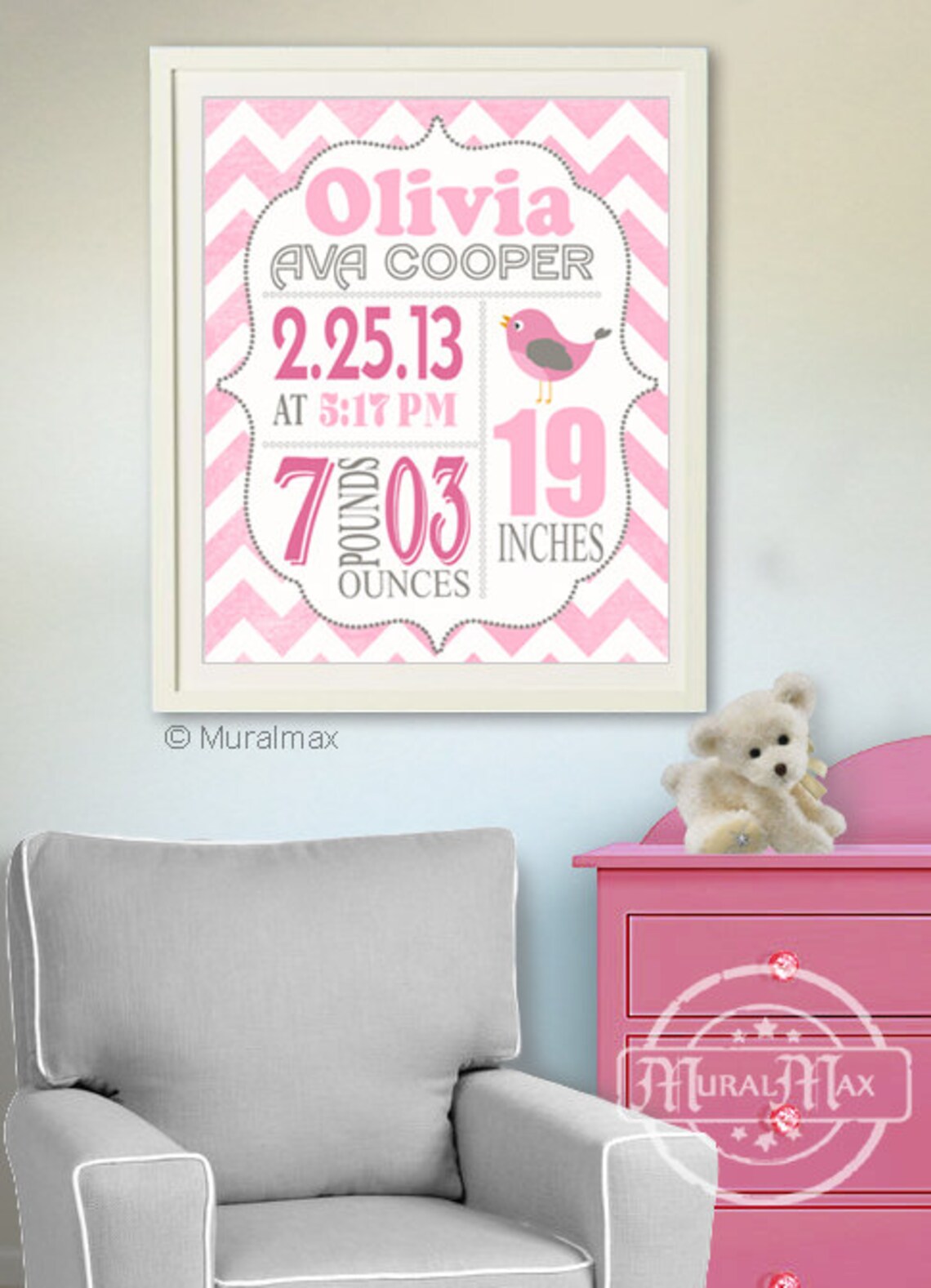 Birth Announcement Wall Art Baby Girl Announcement Baby Etsy