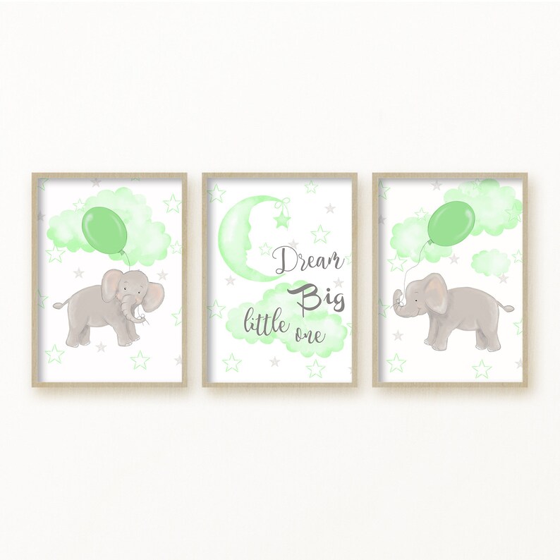 Nursery Decor Baby Boy Elephant Green And Gray Image 0