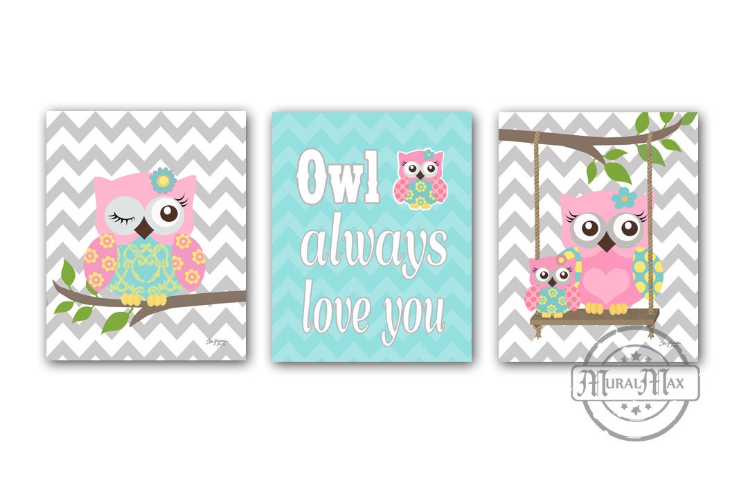 Owl Baby Girl Nursery Art Print Childrens Wall Art Baby Room Etsy
