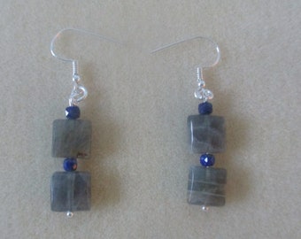 labradorite and lapis lazuli earrings with silver plated shepherd hooks