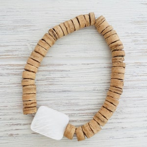 Coconut shell and mother of pearl bracelet - beach jewelry - ocean inspired jewelry - beach lover gift - surfer gift