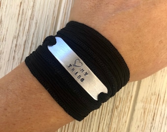 Love My Tribe Bracelet - Silk Wrap Bracelet -  Hand Stamped Bracelet - Find your tribe  - Gift for her - gift for team - Empower