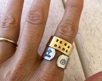 Yoga Mama Ring - Yoga Jewelry - Stamped Ring - Yoga Ring - Gift for yogi - yoga gift - mom ring - lotus jewelry - lotus ring
