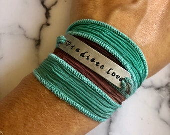 Radiate Love  Bracelet - Hand Stamped Silk Wrap - Yoga Bracelet - mantra jewelry - self love bracelet