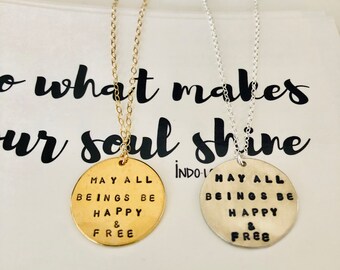 May All Beings Be Happy And Free - Lokah Samastah Sukhino Bhavantu - Stamped Necklace - Yoga Necklace - Yoga Jewelry - Mantra Jewelry