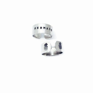Mermaid Ring - Stamped Ring - Beach Jewelry - Ocean Inspired - Sea - Aloha - gift for her - Pineapple Ring - Surf - mermaid at heart