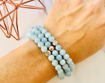 Aquamarine  Yoga Mala Bracelet - Travel Jewelry - Go with the flow - Yoga Gifts - Gift for yogi- beaded gemstone bracelet