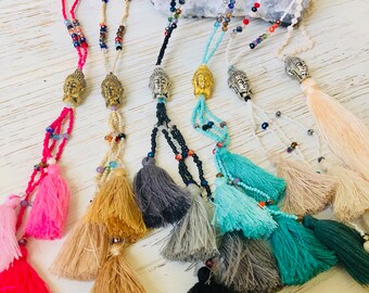 Buddha Tassel Necklace -Namaste - Yoga Jewelry - Gift for Her - boho necklace - boho jewelry  - Buddha Mala