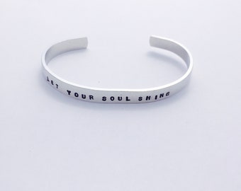 Let Your Soul Shine Bracelet- Yoga Jewelry - Hand Stamped  Cuff - Yoga gifts for her - Radiate - Shine Bright - gift for her - gift for yogi