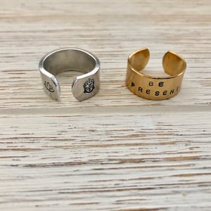 Be Present Stamped Ring - Mantra Ring - Intention Ring - Lotus Ring - Buddha Ring - Be Here Now Ring