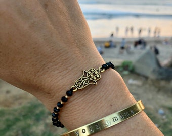 Yoga Mama - hamsa bracelet  - Yoga Mom - Stamped Yoga Bracelet - stamped bracelet - In Brass Copper Silver or Gold - Gift for yogi