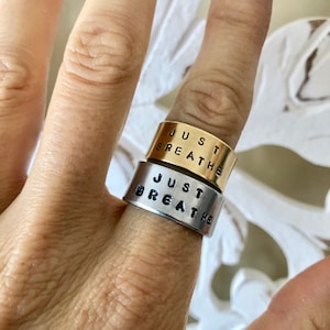 Just Breathe Ring - Stamped Ring - Yoga Ring - Intention Ring - Hand Stamped Ring -  Mantra Ring -  Gift for her Inspirational Jewelry