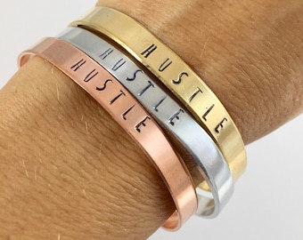 Hustle Bracelet -  Hand Stamped Bracelet - Girl Boss - Boss Babe - Mompreneur - Work Hard Stay Humble - Lady Boss