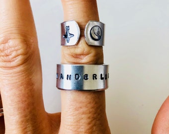 Wanderlust Ring - Travel Ring - Adventure Awaits - Compass - Hand Stamped Ring -  Mantra Ring -  Gift for her Inspirational Jewelry