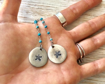 turquoise starfish Earrings - beach Jewelry - Sterling Silver earrings - beach yoga earrings - mermaid - gypsea