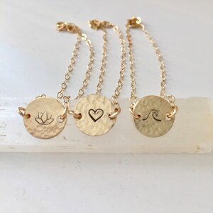 Personalized Disc Bracelet - Lotus - Heart - Wave - Mom Jewelry - Gift for Her - Dainty Gold Bracelet - initial bracelet - Valentines Gift