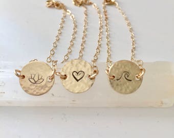 Personalized Disc Bracelet - Lotus - Heart - Wave - Mom Jewelry - Gift for Her - Dainty Gold Bracelet - initial bracelet - Valentines Gift