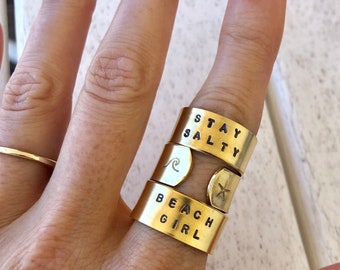 Stay Salty Ring - Beach Jewelry - Starfish Ring - Stamped Ring - Wave ring -Surf Jewelry - surfer girl - beach babe