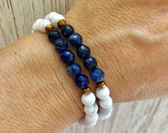 Sodalite Mala Bracelet - White Howlite Mala - Yoga Bracelet - Mala Bracelet Stack - pulsera de aceite esencial - Intuición - Estar presente