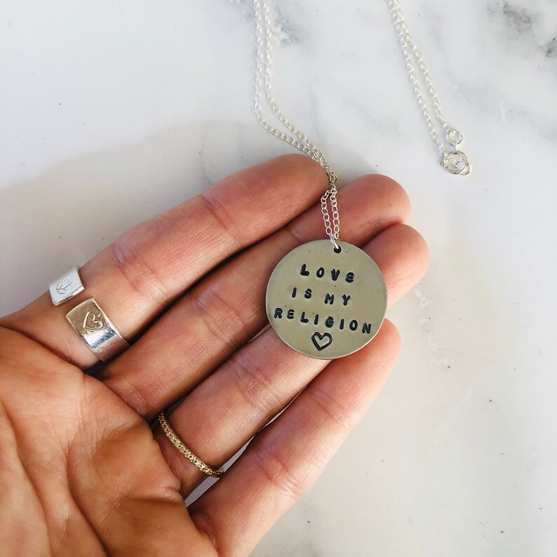 Disc Necklace Intentional Jewelry Mantra Necklace Yoga gifts Custom Coin Necklace Hand Stamped Necklace Trust the Universe