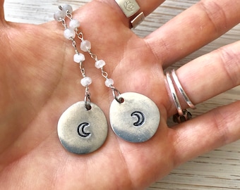 Moonstone crescent moon Earrings - celestial jewelry - moon child - Yoga Jewelry - Sterling Silver earrings - goddess jewelry