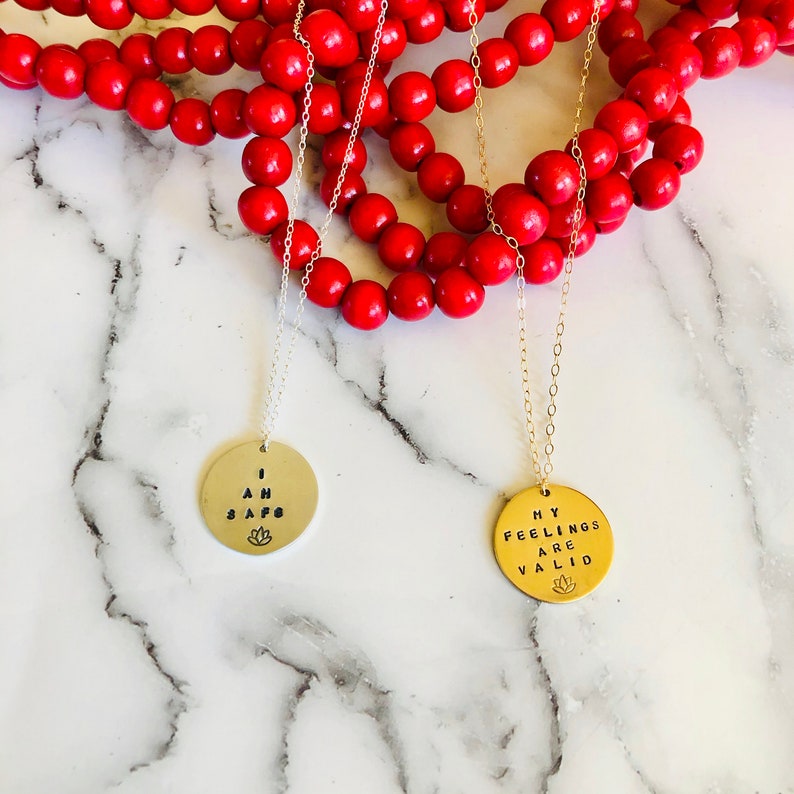 Disc Necklace Intentional Jewelry Mantra Necklace Yoga gifts Custom Coin Necklace Hand Stamped Necklace Trust the Universe
