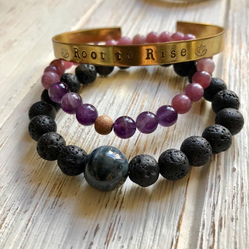 Yoga gift for her Lotus Yoga Mantra Mantra Yoga Bracelet Hand Stamped Cuff Bracelet Root to Rise Bracelet- Yoga Jewelry