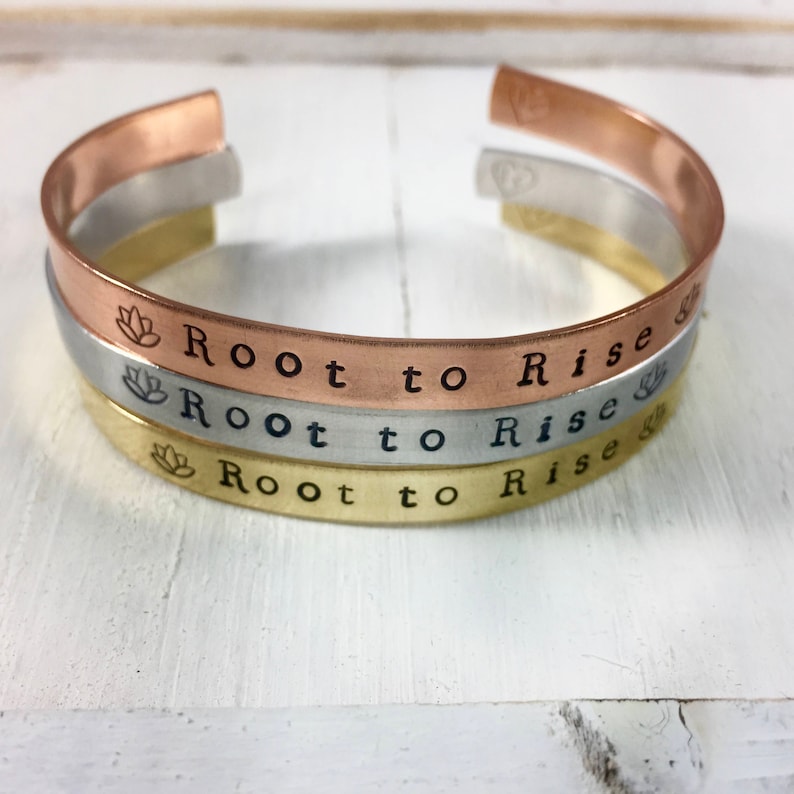 Yoga gift for her Lotus Yoga Mantra Mantra Yoga Bracelet Hand Stamped Cuff Bracelet Root to Rise Bracelet- Yoga Jewelry