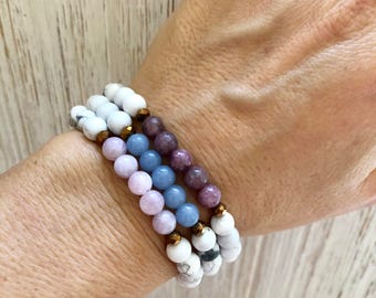 Angelite Mala Bracelet - Mala Beads - White Howlite Mala - Yoga Bracelet - Mala Bracelet Stack - Calm - Awareness - Mala Bracelet Stack