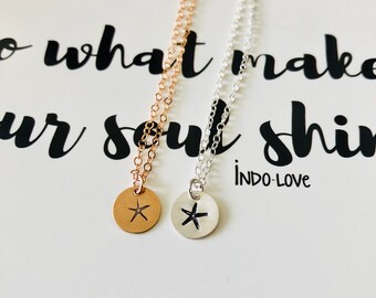 Starfish Stamped Necklace - beach Jewelry - Dainty Jewelry - Disc Necklace - Stacking Necklace - Rose Gold Necklace - beach babe - surf