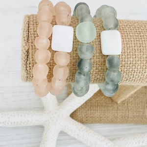 Recycled Glass Beaded Bracelet: Rose Gold Pink Beach Bracelet
