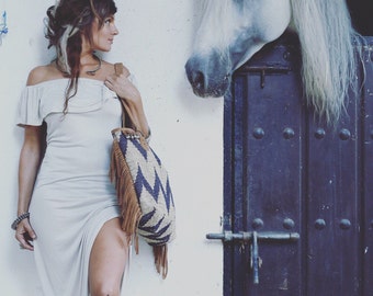 BUTTERFLY DRESS Long boho maxi dress with slitts on both sides with small overlay of fabric.