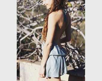 SUN DRESS Backless mini Sundress mini dress, Sleeveless Boho Dress/ Loose Fit Beach Sun Dress, adjustablecowl neck.