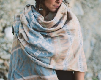 Ethnic print blanket wool shawl, scarf, shawl, blanket scarf, warm cozy scarf, shawl, scarf, christmas present, large shawl, bed spread.
