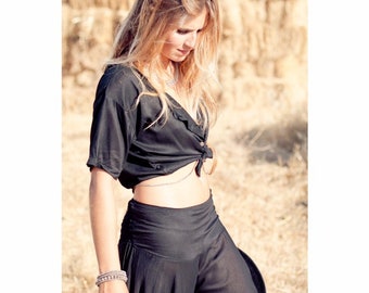 RISING SET flair trousers and mini button tank top, set, Floor Length, sleeve top, comfy, featival wear.