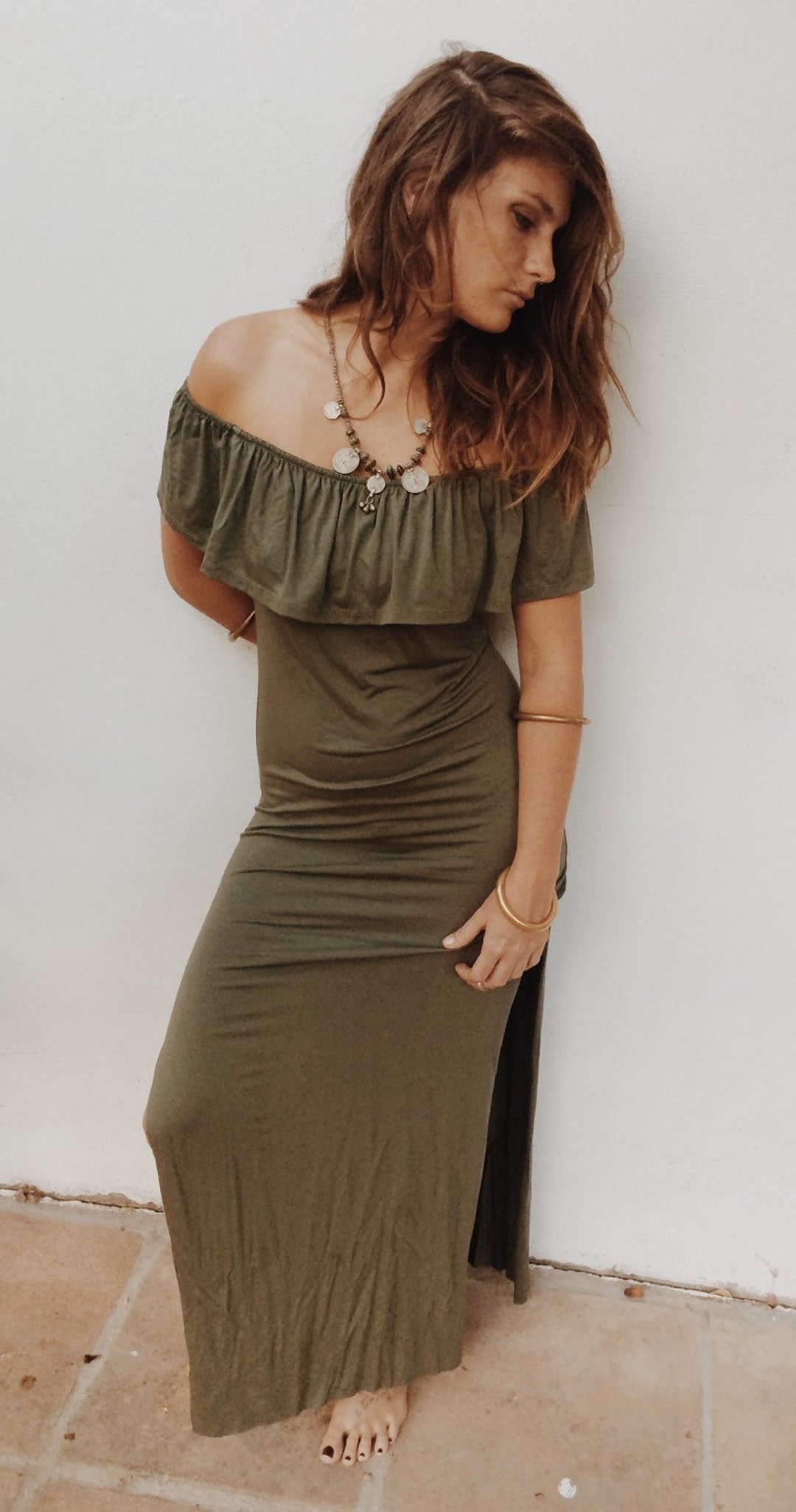 BUTTERFLY Long boho maxi dress with slits on both sides with small overlay of fabric.