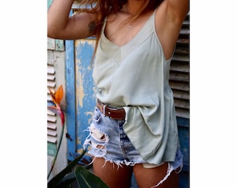 New Xuxi silk top, loose fit top, sexy top, summer T-shirt, strap tank, midi camisole, boho chic top, slip lingerie top.