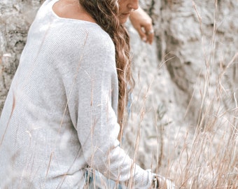 Pull en tricot Amy Oversized Soft, cardigan à manches longues, tricots batt, manches longues, cardigan gris, pull.