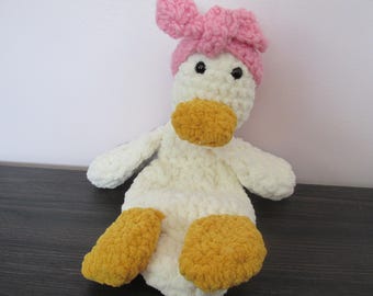 Crocheted Duck Amigurumi: Mabel with Pink Headband