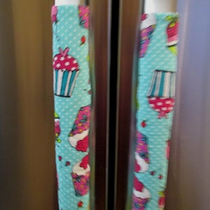 Cupcake Refrigerator Handle Covers, Turquoise Refrigerator Handle Covers, Car Strap Covers, Cart Handle Covers