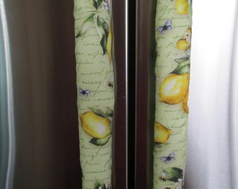 Green with Lemons Print Refrigerator Handle Covers: 100% Cotton Kitchen Decor