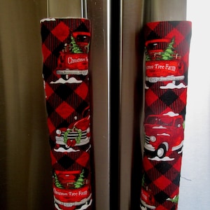 Osłony uchwytów lodówki Buffalo Plaid, czerwone osłony uchwytów do ciężarówek