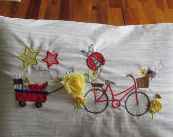 Bench Pillow Cover, Embroidered Pillow,