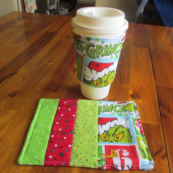 Grinch Mug Rug, Mug Rug/Cup Cozy,